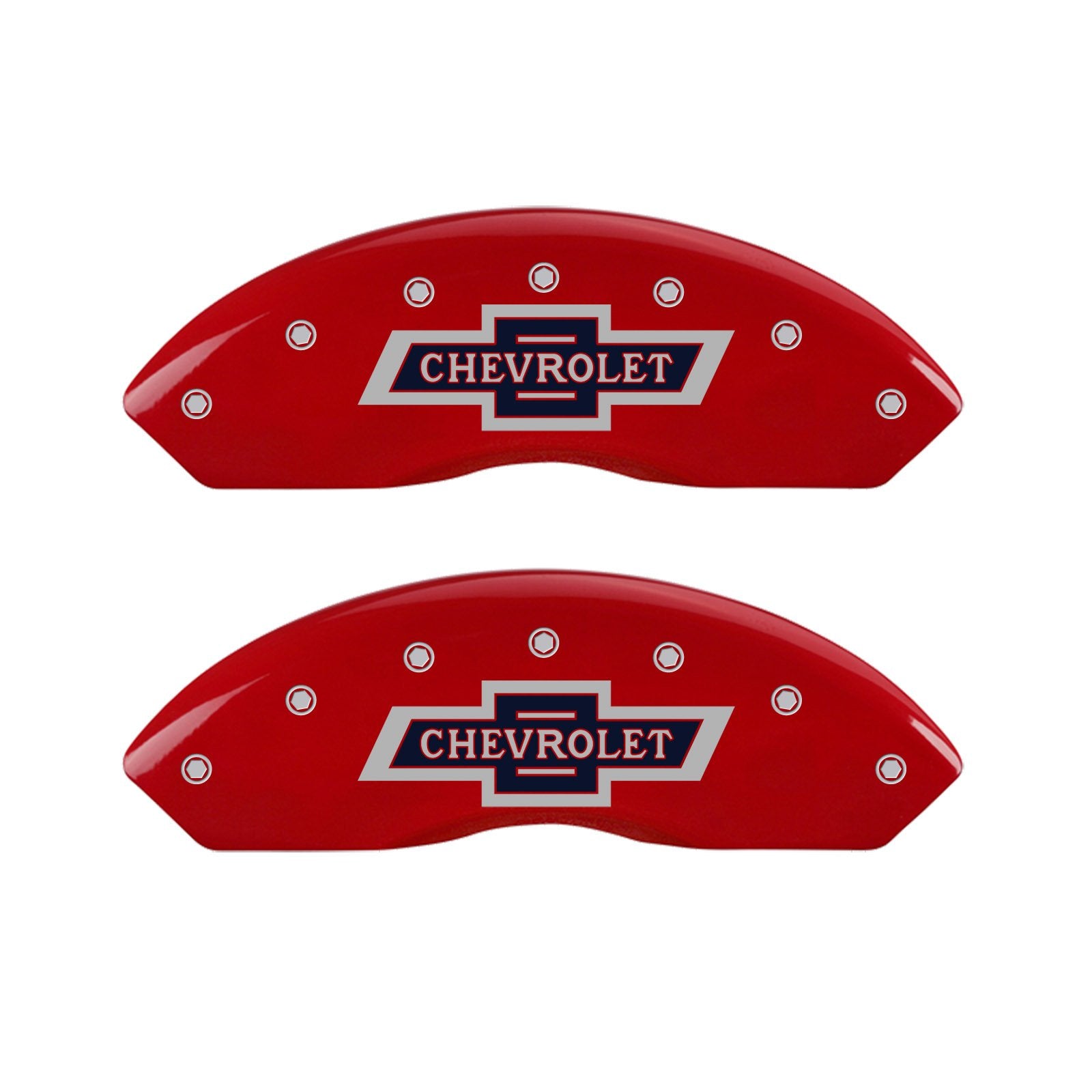 MGP 100 Anniversary Caliper Covers 14235SBANRD Chevrolet Red Powder Coat Finish, Silver Characters, Set of 4