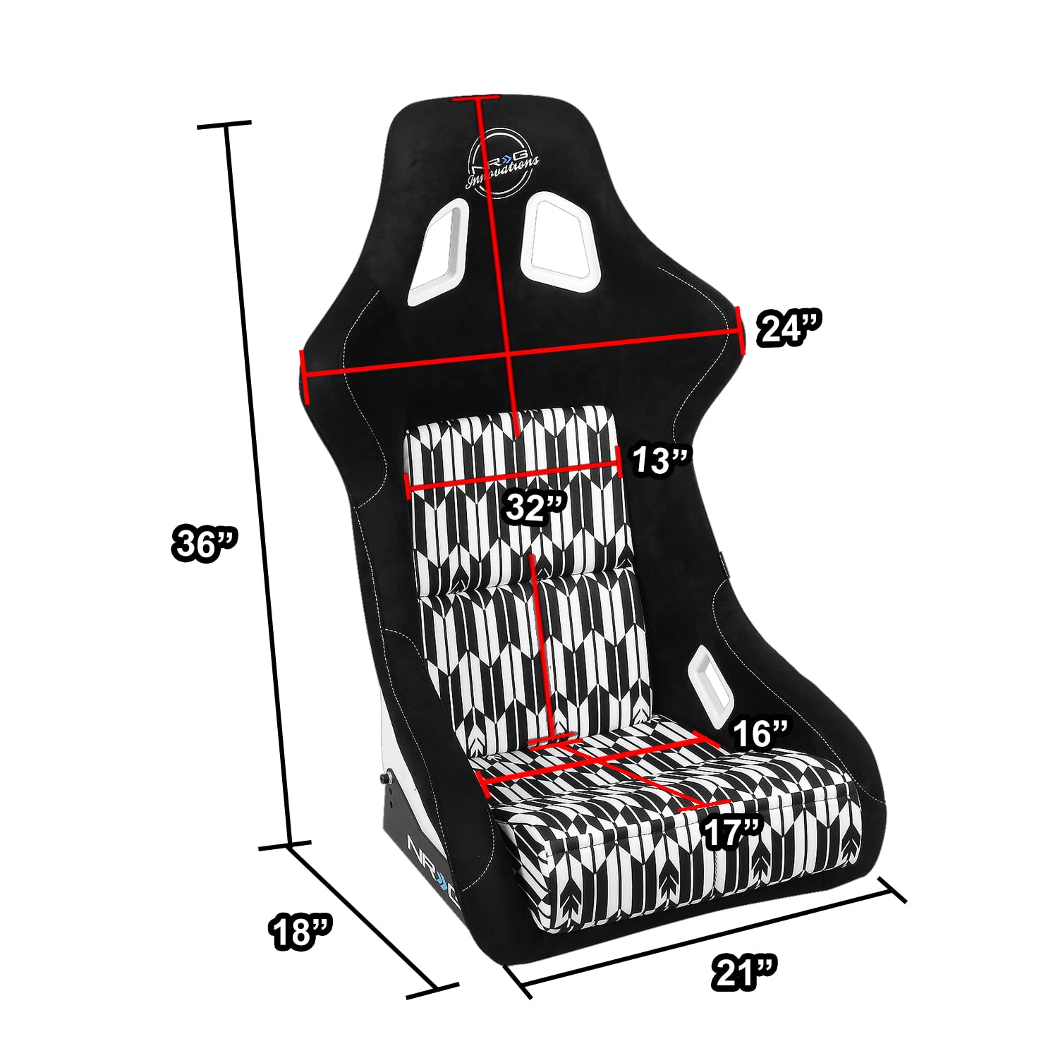 NRG Innovations Fixed Back NRG-FRP-302-YABA Bucket Racing Seat w/Side Mount Bracket Black/White YABA Design Fiber Glass