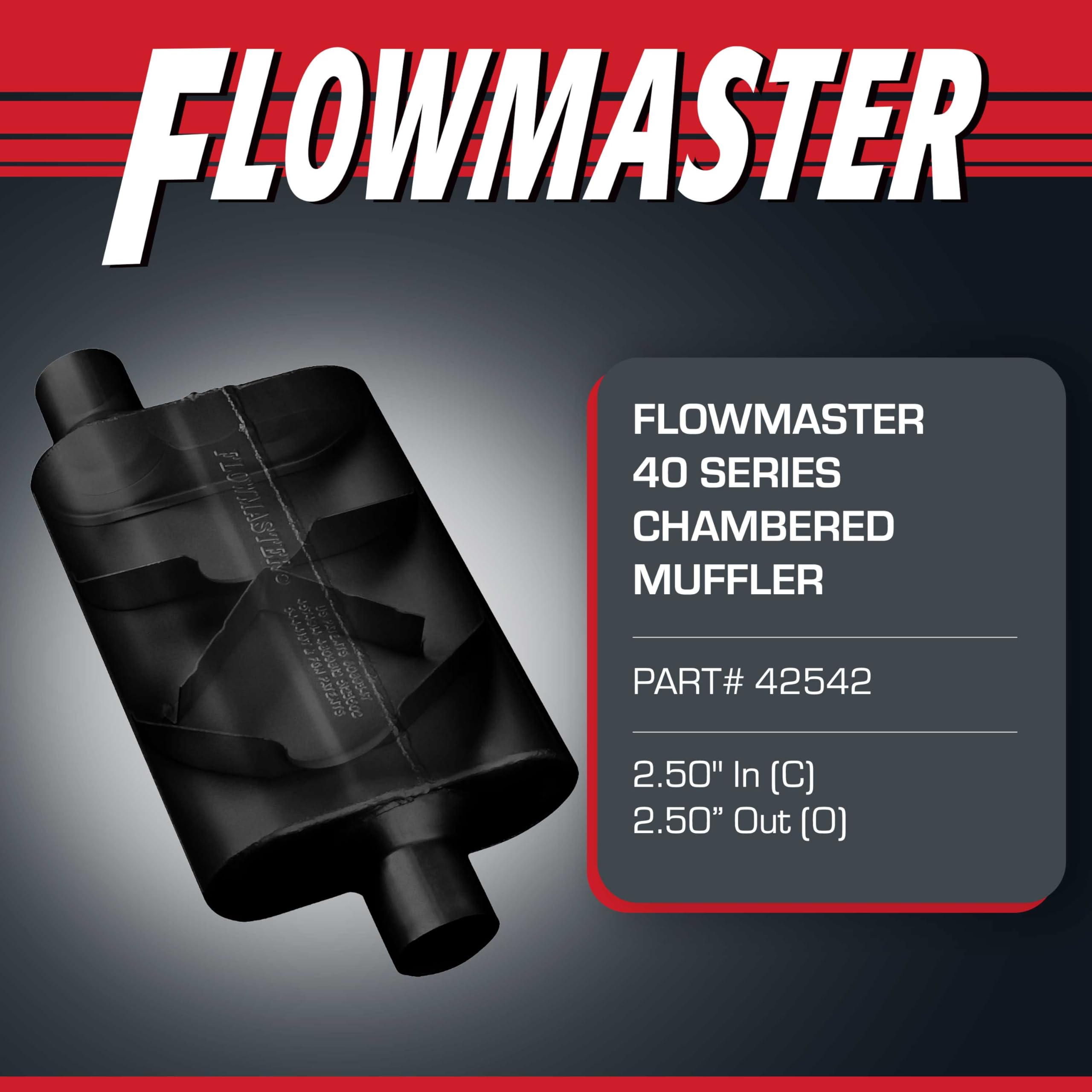 Flowmaster 40 Series Chambered Original Muffler – 2.50” Center In / 2.50” Offset Out – Aggressive Sound – 16-Gauge Aluminized Steel – For Muscle Cars, Street Rods, Trucks, SUVs & Strip Builds (42542)