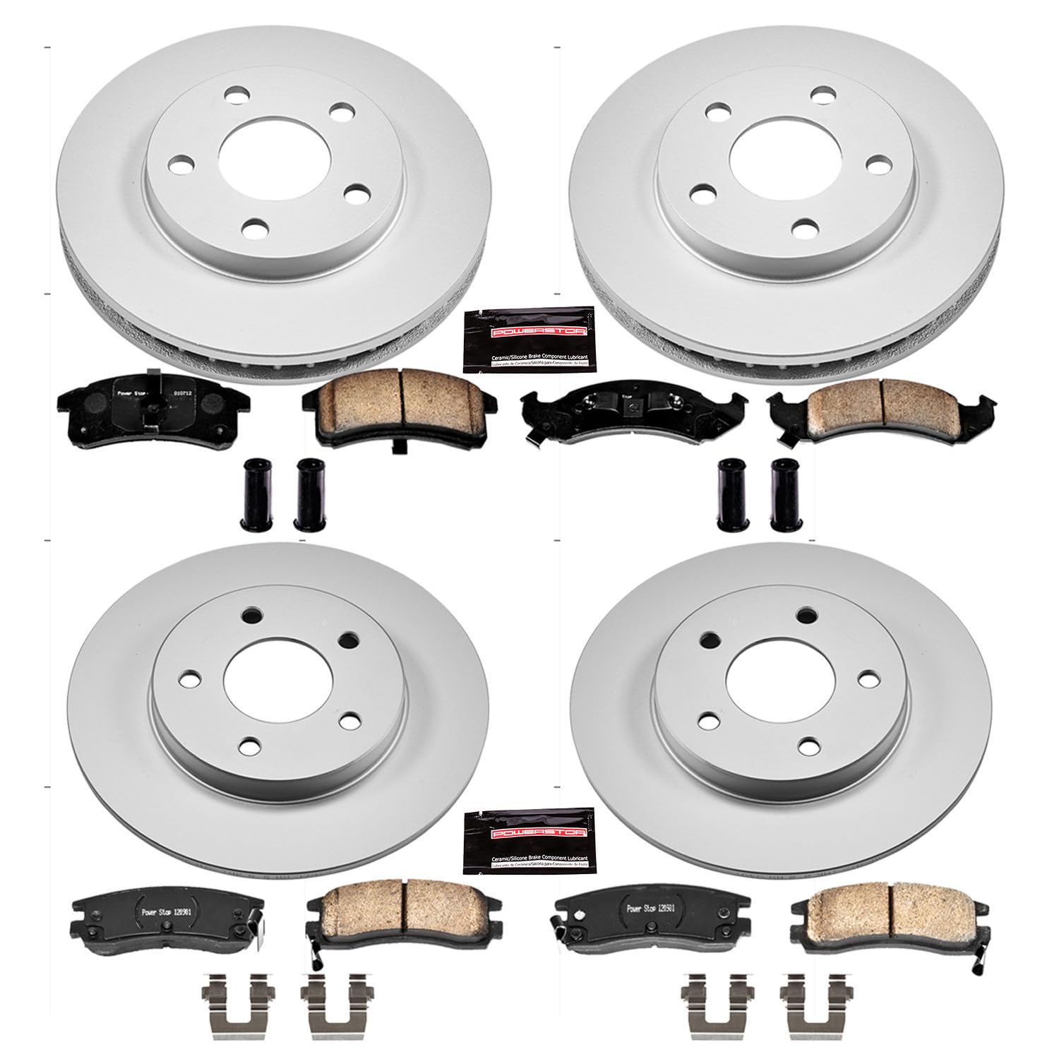 Power Stop CRK2761 Brake Rotor Coated & Ceramic Brake Pads- front & rear For Buick Riviera 1995-1996, Oldsmobile Aurora 1995-1996 [Model Specific]
