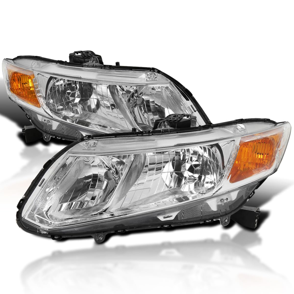 Chrome Headlights SPEC-D TUNING Compatible with 2012-2015 Honda Civic Sedan, 2012-2013 Civic Coupe L+R Pair Head Light Lamp Assembly