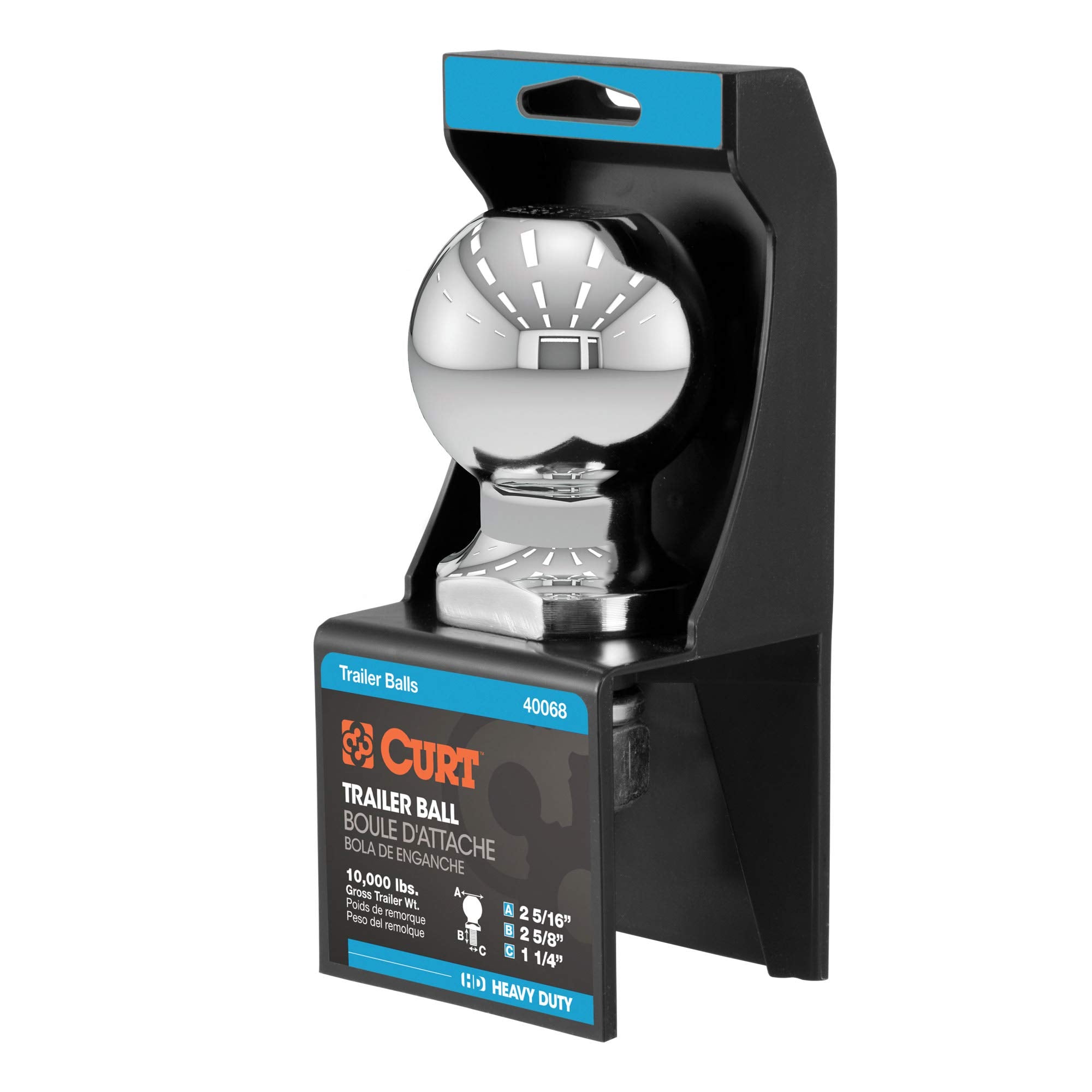 CURT 40068 Trailer Hitch Ball Chrome, 10,000 lbs, 2-5/16-Inch Diameter, 1-1/4 x 2-5/8-Inch Shank