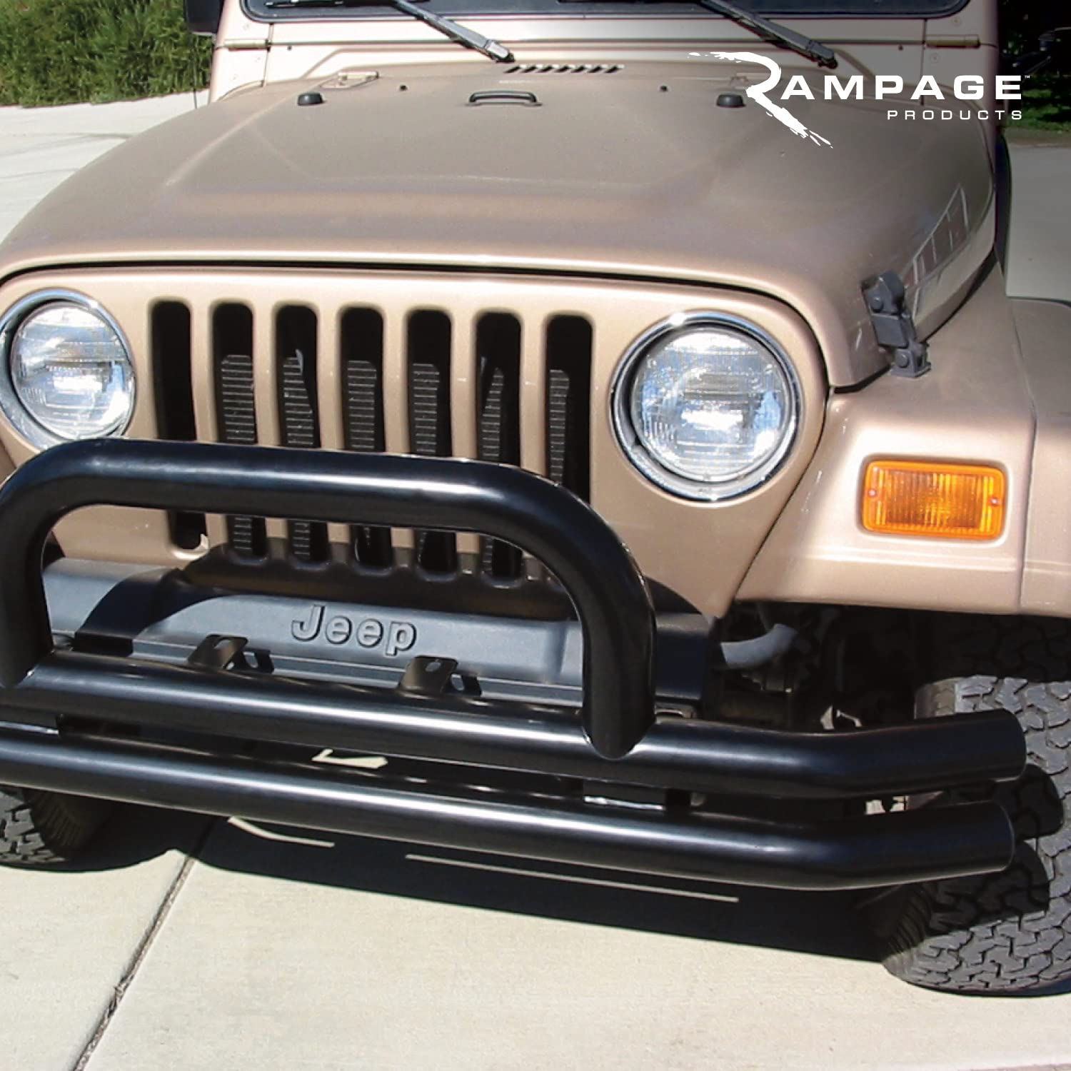 Double Tube Front Bumper RAMPAGE PRODUCTS for Jeep Wrangler JK/JL | Hoop, Steel, Black | 86620 | Fits 2018-2025 Wrangler JL/JLU / 2007-2018 Wrangler JK/JKU / 2020-2025 Jeep Gladiator JT