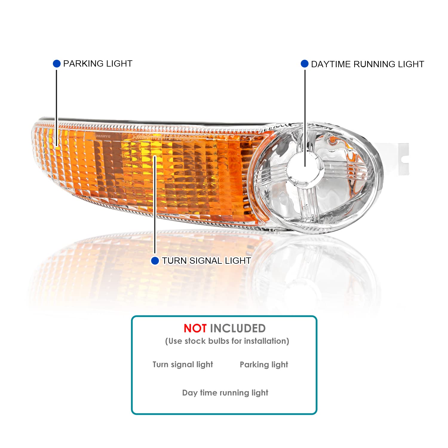 Chrome Bumper Lights SPEC-D TUNING Compatible with 2000-2006 GMC Sierra Yukon XL 1500, Left + Right Pair Lamp Assemblies