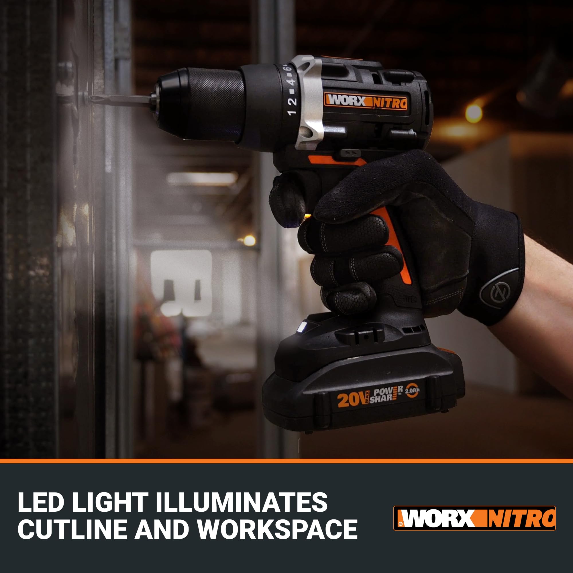 20V Worx Nitro 1/2" Cordless Brushless Drill Driver - 535 in-lbs. Torque, Heavy-Duty 1/2" Chuck, Drill Set with Storage Bag, Power Share Compatible - Battery & Charger Included