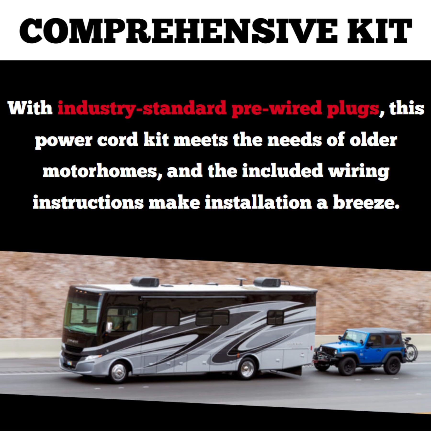 Roadmaster 164-7 Adaptive Power Cord with 7-Wire to 4-Wire, Plugs, Sockets, & Socket Bracket Included | Designed for Motorhomes with 4-Way Sockets | Water, Oil, & Chemical Resistant