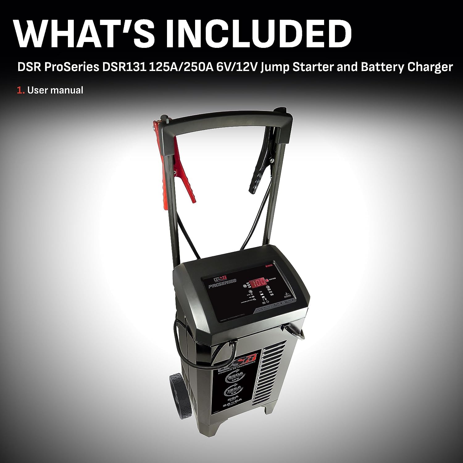DSR Pro Series Schumacher Electric 6V / 12V Battery Charger Engine Starter & Maintainer - Heavy Duty Wheeled Battery Charger - 125/250 Amps - with 50-Amp Boost Mode - DSR131
