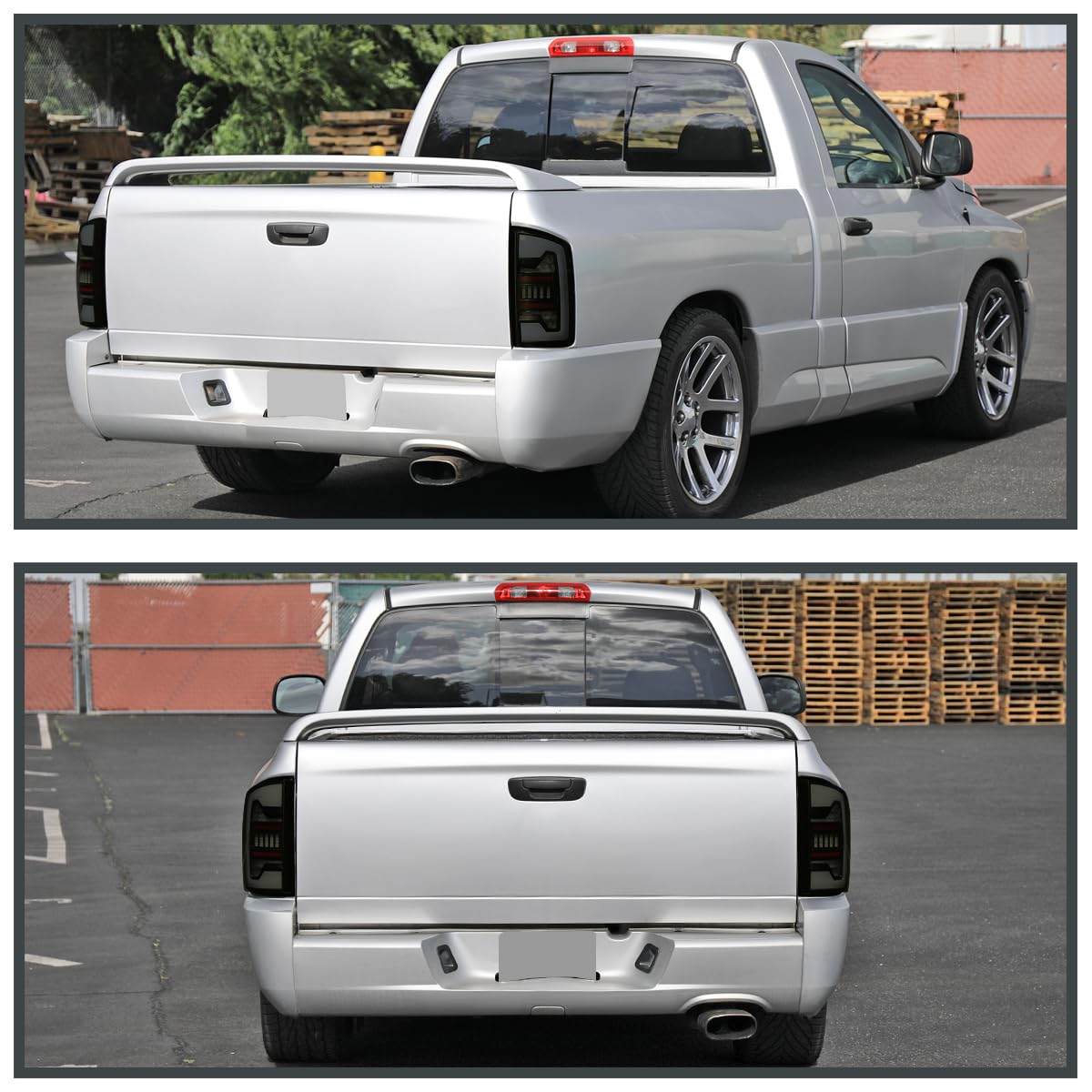 Black Smoke Tail Lights w/White LED SPEC-D TUNING Compatible with 2002-2006 Dodge Ram 1500/2500 / 3500, Left + Right Pair Assembly