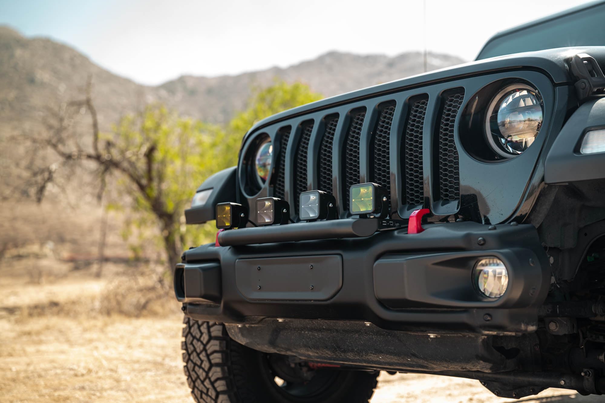 Push Bar DV8 Offroad for Mopar Rubicon Steel Bumper for 2018-2025 Jeep Wrangler JL | Shields Grille from Off-Road Hazards | Fits (1) 20" Light Bar, (8) 3" Pod Lights, or (4) 7" Round Lights | Steel