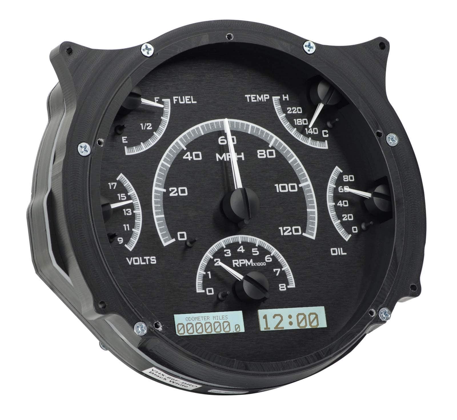 VHX-66F-BRO-K-W Dakota Digital Compatible with 1966-77 Ford Bronco VHX System Analog Dash Gauge System Black Alloy White Backlighting