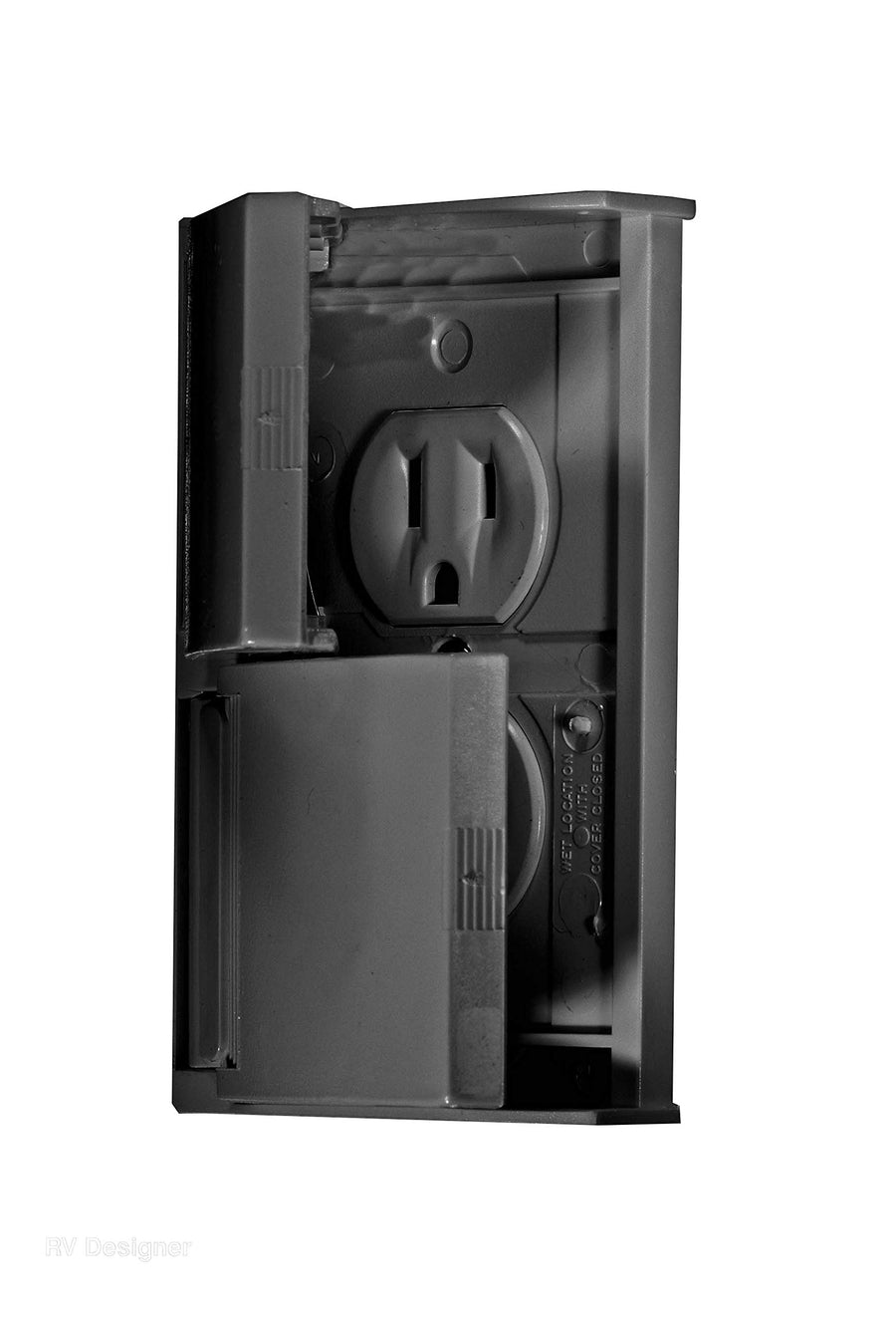 Weatherproof RV Designer S907, Dual Outlet Cover with Snap Cover Plate, Black, AC Electrical