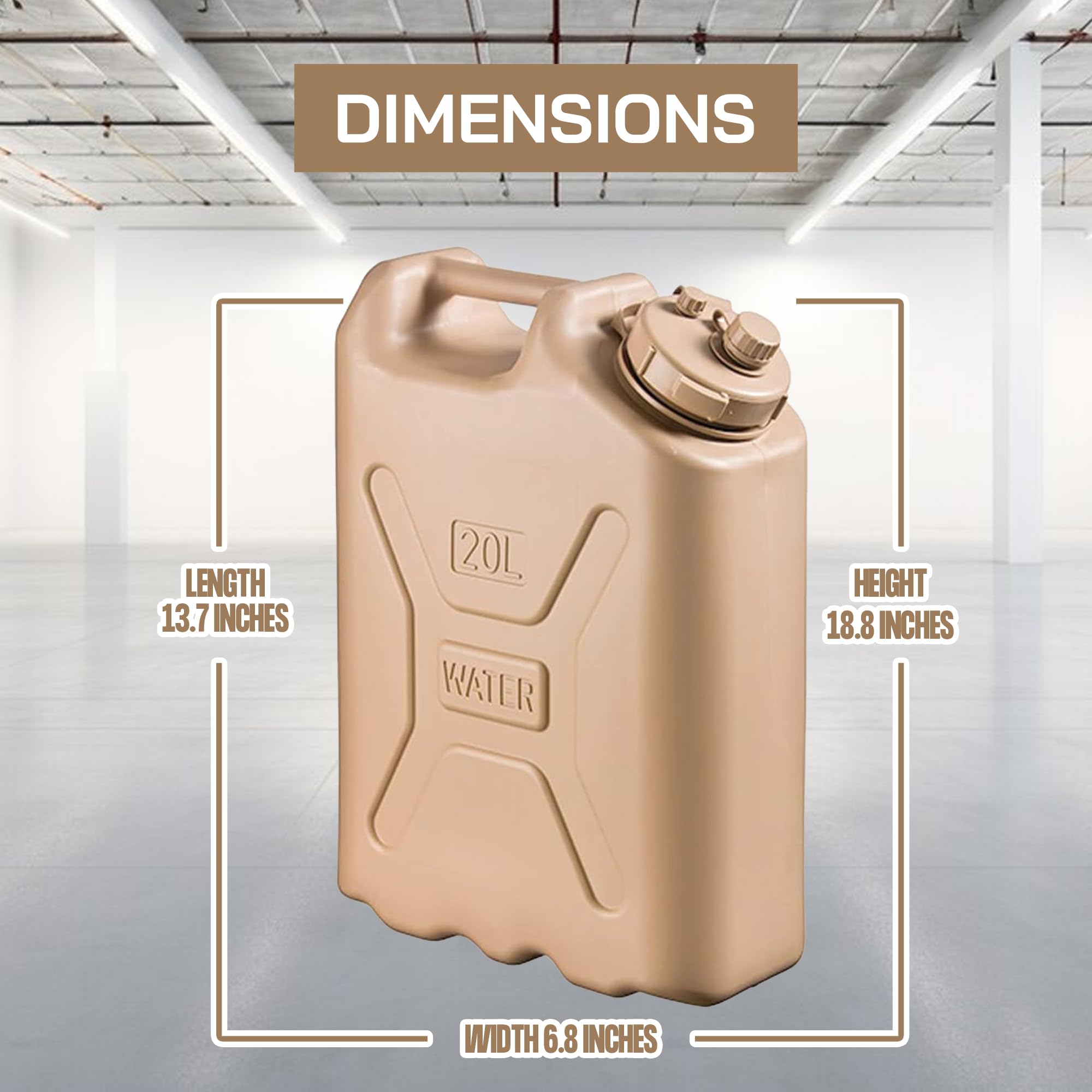 Scepter Military Style Portable Water Container for Camping and Outdoors, 5 Gallon, Sand - Heavy-Duty Plastic Beverage and Hydration Dispenser for Outdoor Trip