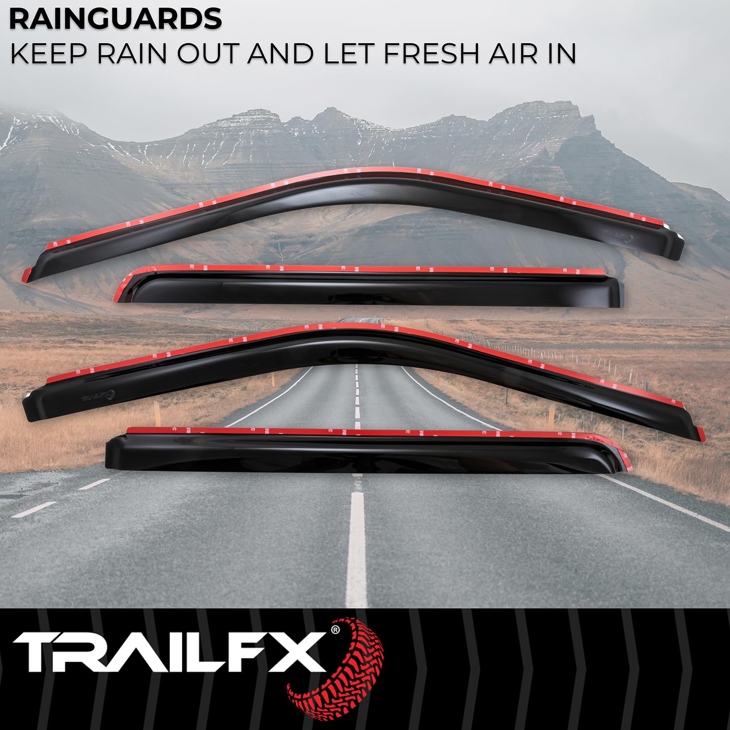 TrailFX Window Vents Smoked Rainguards Fits 2015-2025 Ford F-150 SuperCrew in-Channel 4-Piece Low Profile Acrylic Rainguard Set TrailFX 4975IC