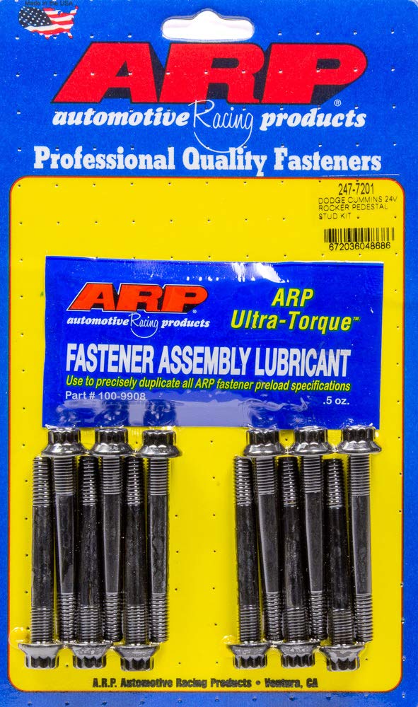 ARP Rocker Arm Stud, ARP Rocker Arm Stud Kit, 8 mm x 1.25 Base Thread, 8 mm x 1.00 Top Thread, 2.00 in Effective Stud Length, Chromoly, Black Oxide, Dodge Cummins, Kit (ARP247-7201)