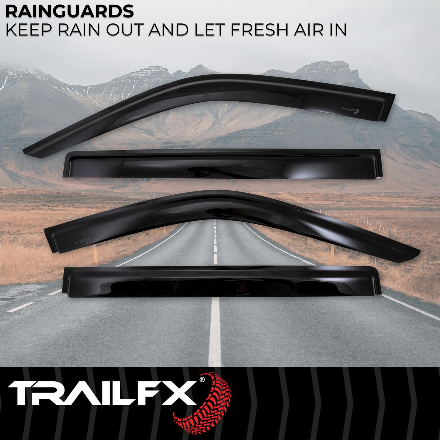 TrailFX Acrylic Rainguards Low Profile Fits 2022-2025 Toyota Tundra Crew Max Tape-On Smoke Window Vents Outside Channel Mount Set of 4 Rain Guards TrailFX 4888H