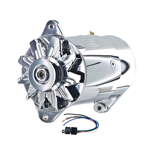PowerGEN Alternator Powermaster 182051-4 (GM Chrome Long 90A 12V 1957-'58 Buick "Push to Start" w/Pulley for 3/8" Belt), 1 Pack