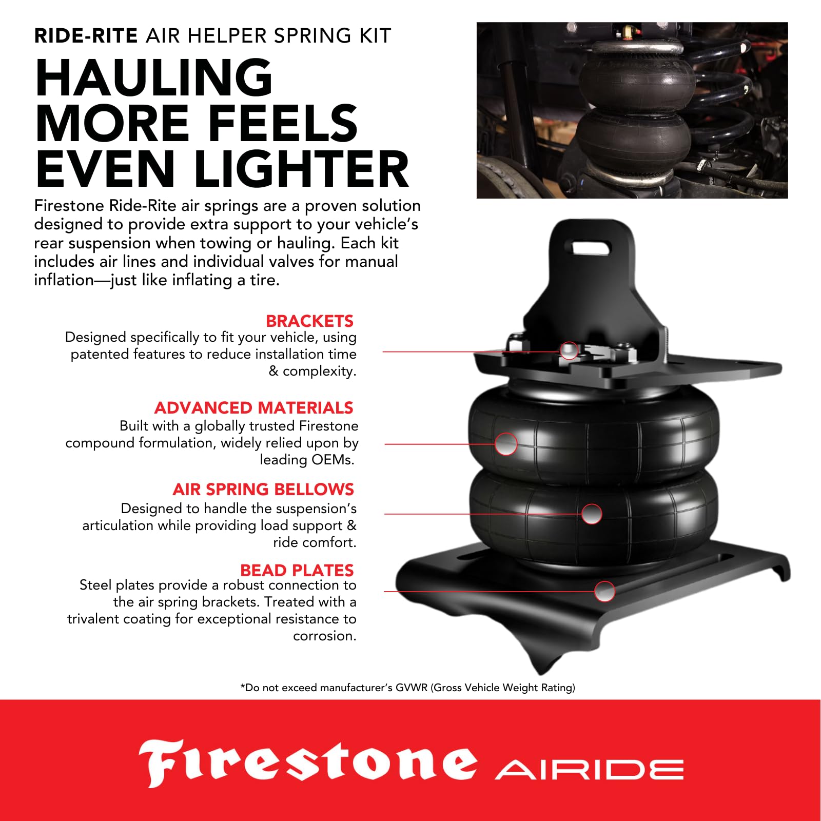 Firestone Ride-Rite Airide 2637 Rear Air Spring Kit fits 2023-2025 Colorado/Canyon excluding ZR2 Bison & AT4X models | Compatible with In-Bed Hitch | 5-100 PSI | Easy Installation