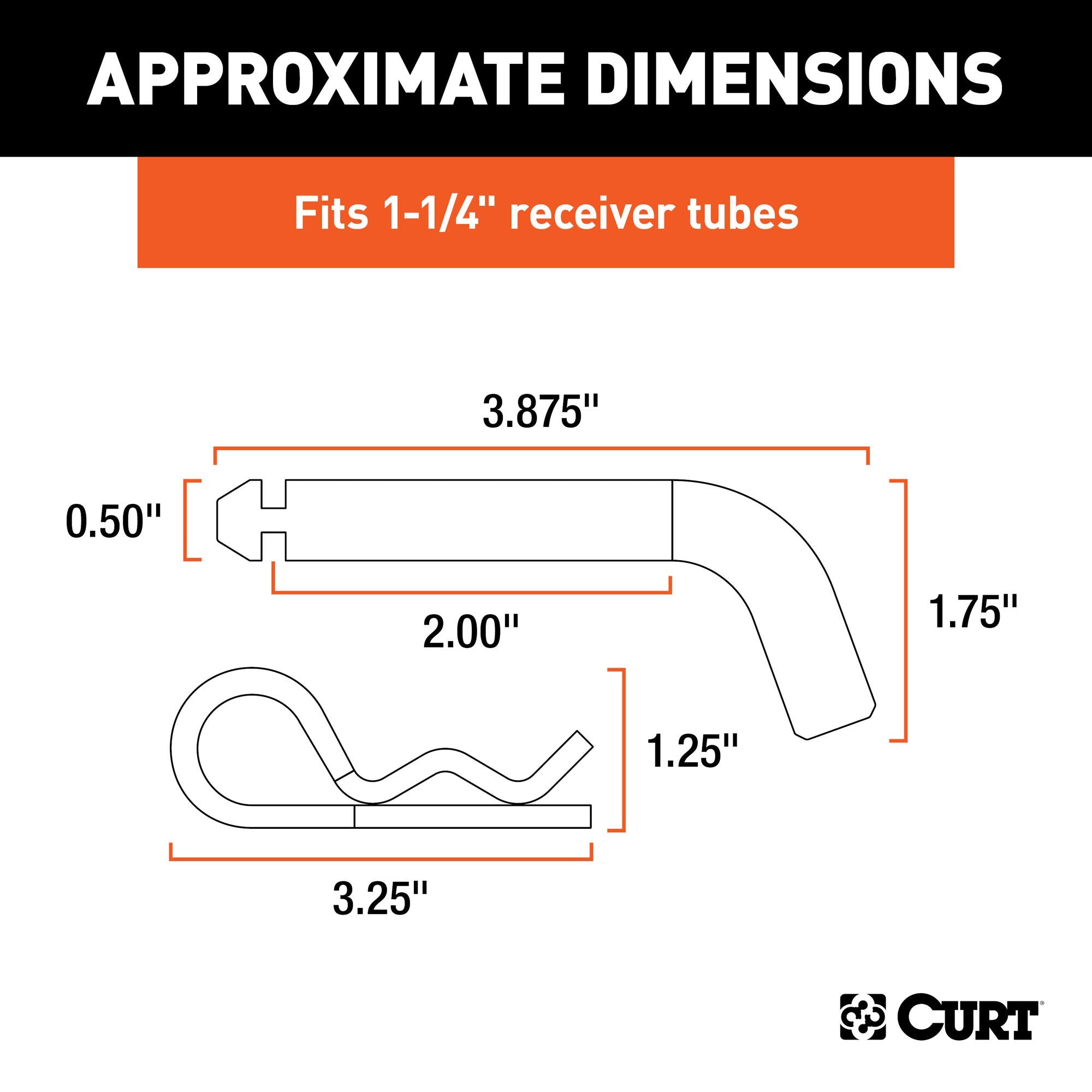 CURT Trailer Hitch Pin & Clip with Grooved Head, 1/2-Inch Diameter, Fits 1-1/4-Inch Receiver, Clear ZINC