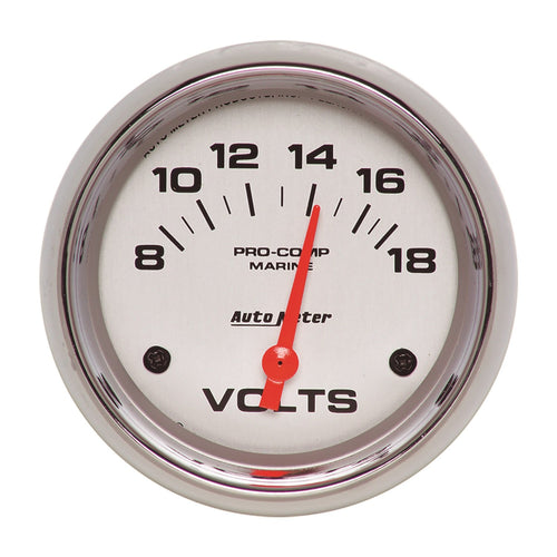 AutoMeter Voltmeter Gauge, 2 5/8", 18V, Electric, Marine Chrome (200757-35)