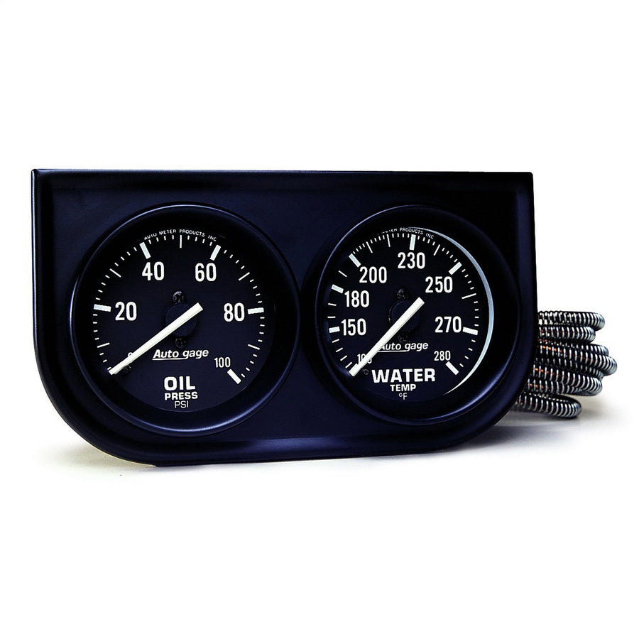 AUTO METER Autogage 2392 Black Oil/Water Gauge with Steel Console, Regular, 2.3125 in.