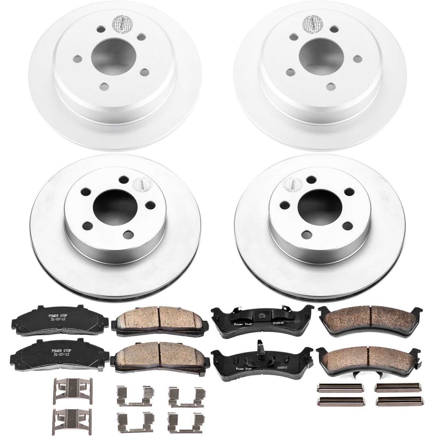 Power Stop Coated Brake Rotor and Ceramic Brake Pads CRK1861- Front & Rear For Ford Explorer 1995-2001 | Mercury Mountaineer 1997-2001 [Vehicle Specific]