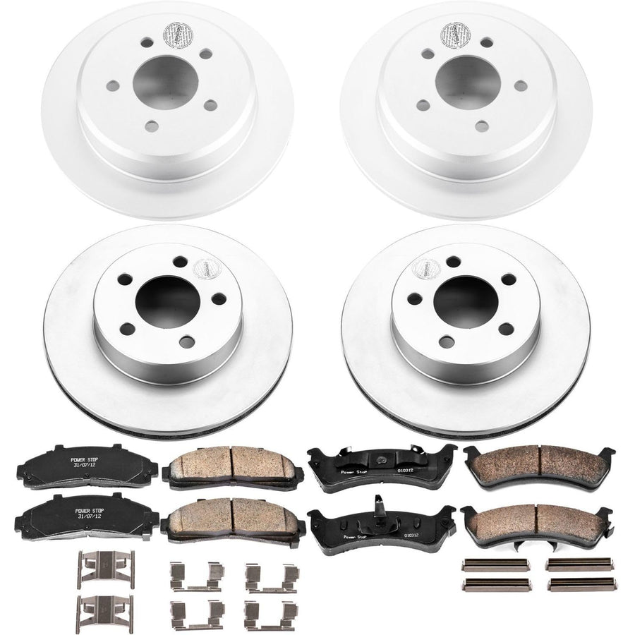 Power Stop Coated Brake Rotor and Ceramic Brake Pads CRK1861- Front & Rear For Ford Explorer 1995-2001 | Mercury Mountaineer 1997-2001 [Vehicle Specific]