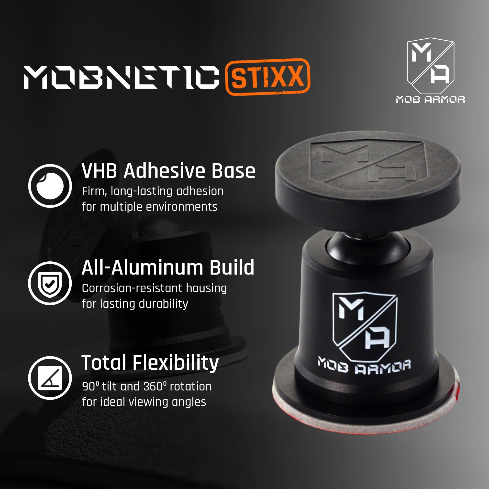 Mob Armor Stixx MobNetic - Phone Holder for Your Car, Magnetic Phone Mount for Trucks, Jeeps, and More - 90º Tilt & 360º Rotation, Compatible with iPhone & Android Smartphones