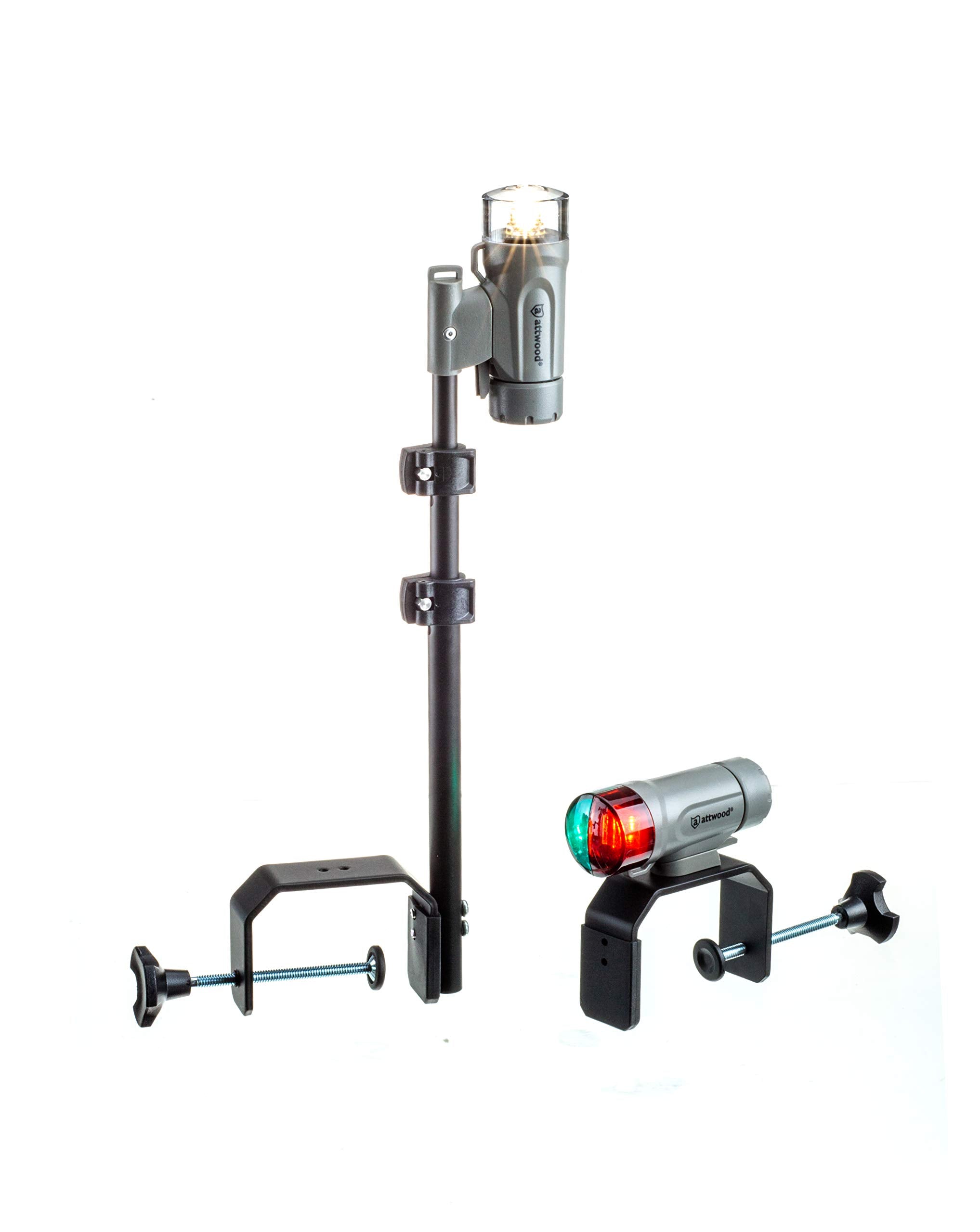 Portable Navigation Light Kit Attwood 14194-7, LED Bow Light, LED Stern Light, C-Clamp Mount, Marine Gray