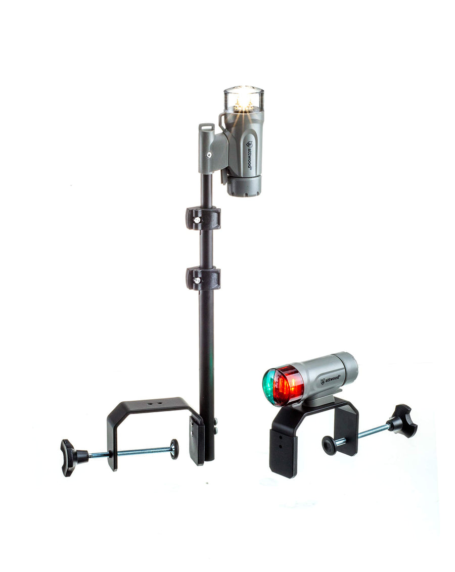 Portable Navigation Light Kit Attwood 14194-7, LED Bow Light, LED Stern Light, C-Clamp Mount, Marine Gray