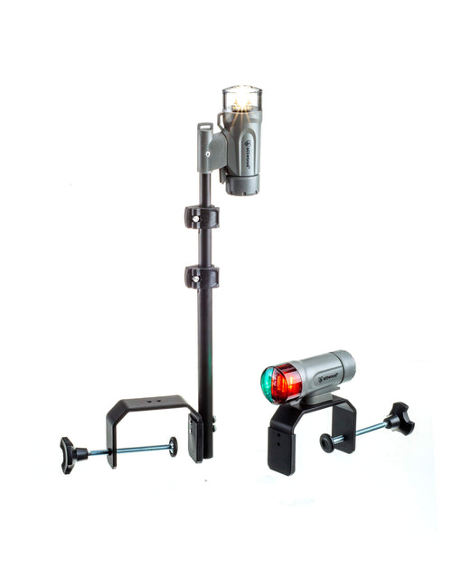 Portable Navigation Light Kit Attwood 14194-7, LED Bow Light, LED Stern Light, C-Clamp Mount, Marine Gray