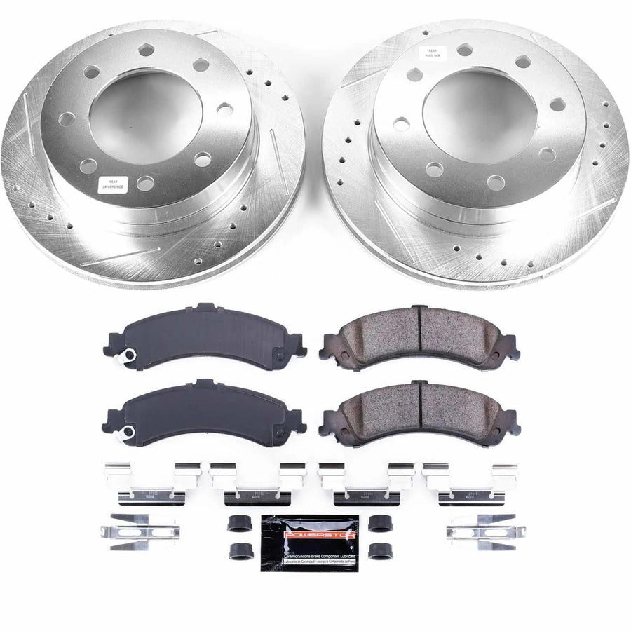 Power Stop K5225 Z23 Carbon Fiber Brake Pads with Drilled & Slotted Brake Rotors Kit For Chevrolet Silverado 1500 HD 2005, GMC Sierra 1500 HD 2005 [Model Specific]
