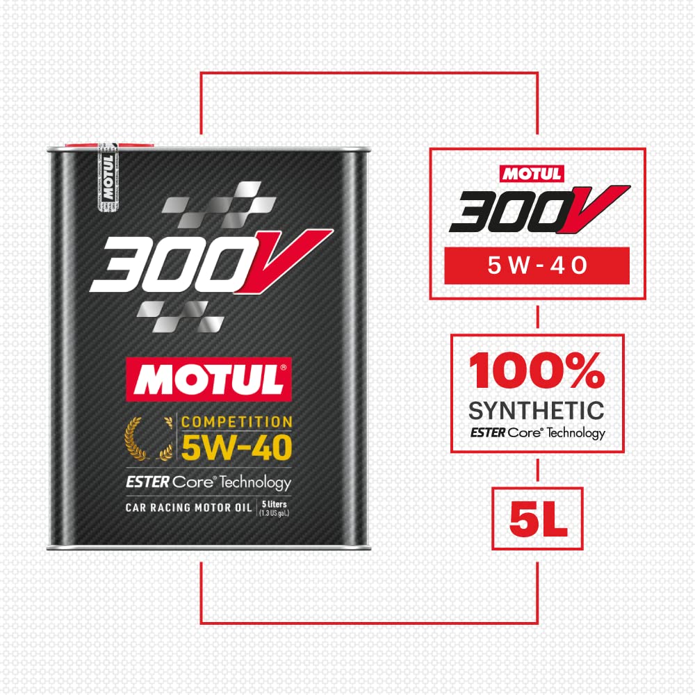 5W-40 Motul 300V Competition Full Synthetic Motor Oil 5L | Ester Core® Technology | High-Performance Engine Oil for Tuned, Turbocharged & Daily Use | Race-Proven Protection & Long-Lasting Reliability