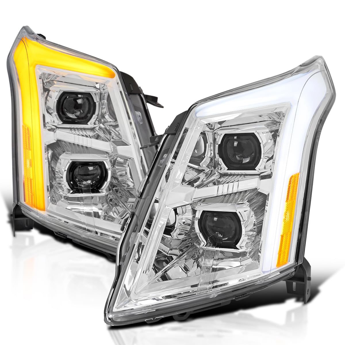 Full LED Projector Headlights SPEC-D TUNING w/LED DRL Light Bar, Sequential Signal, and Startup Animation Compatible with 2010-2016 Cadillac SRX, Left + Right Pair Headlamps Assembly