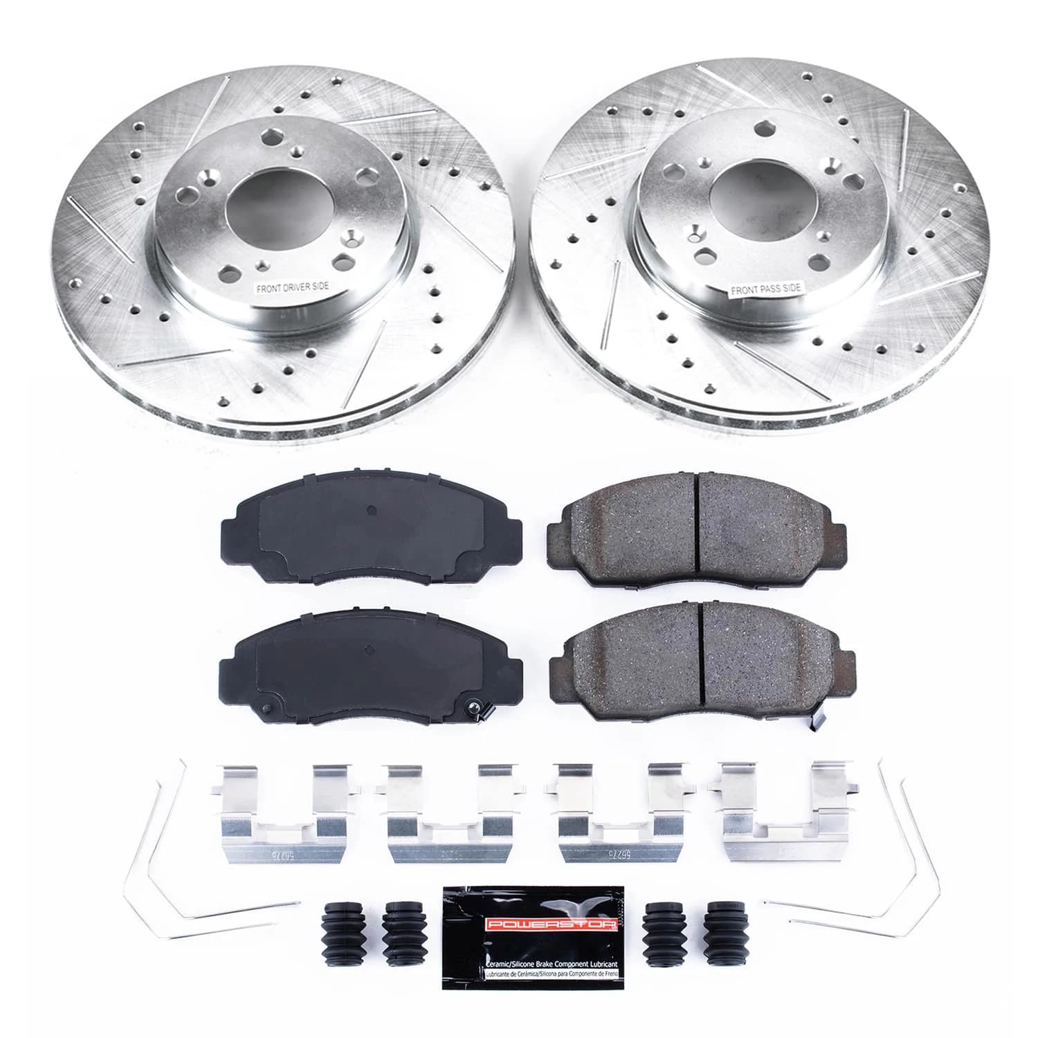 POWERSTOP Z23 Carbon-Fiber Ceramic Brake Pads and Drilled and Slotted Rotors Brake Kit For Honda Civic 2006-2011 [Vehicle Specific]