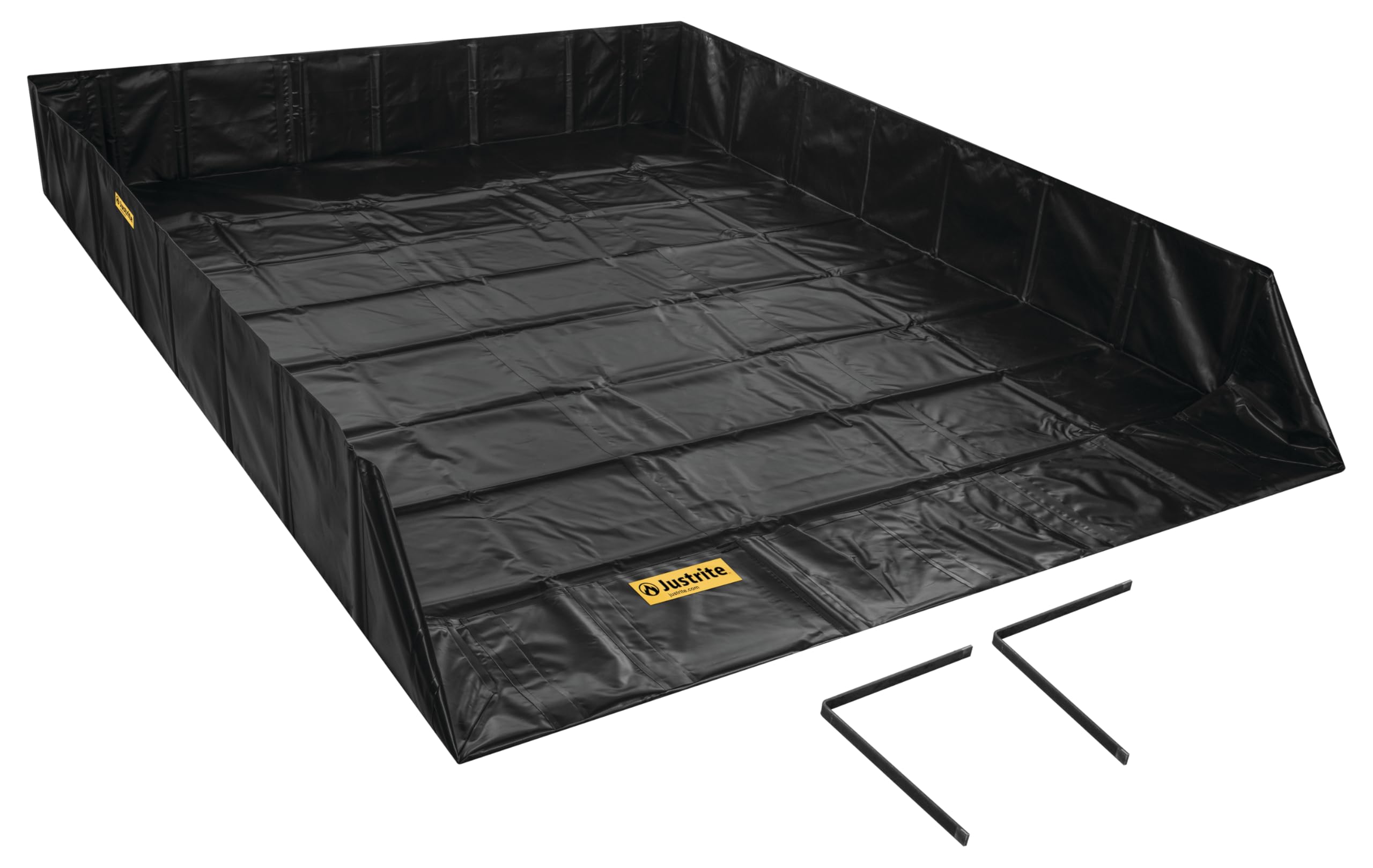 Justrite QuickBerm® Angle Bracket, 12' x 16' x 24" Large Oil Spill Containment Berm, 2,873 Gallon Spill Capacity, PVC Coated Fabric, Made in The USA, Black, 28095