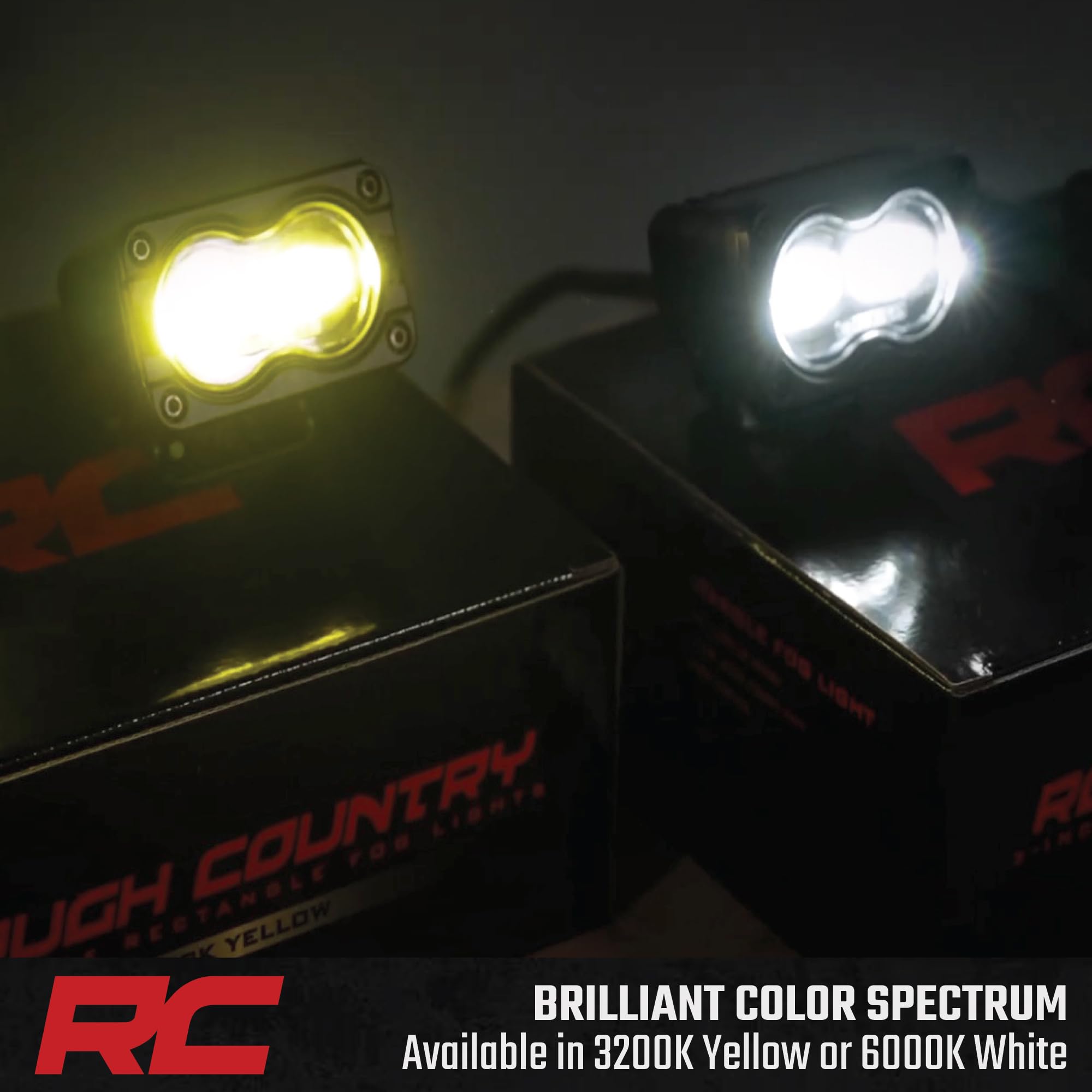 Rough Country SAE LED Slim Fog Lights 3" x 1.75" - Street Legal Fog Light Kit, Swivel Mount, IP67 Waterproof, Yellow