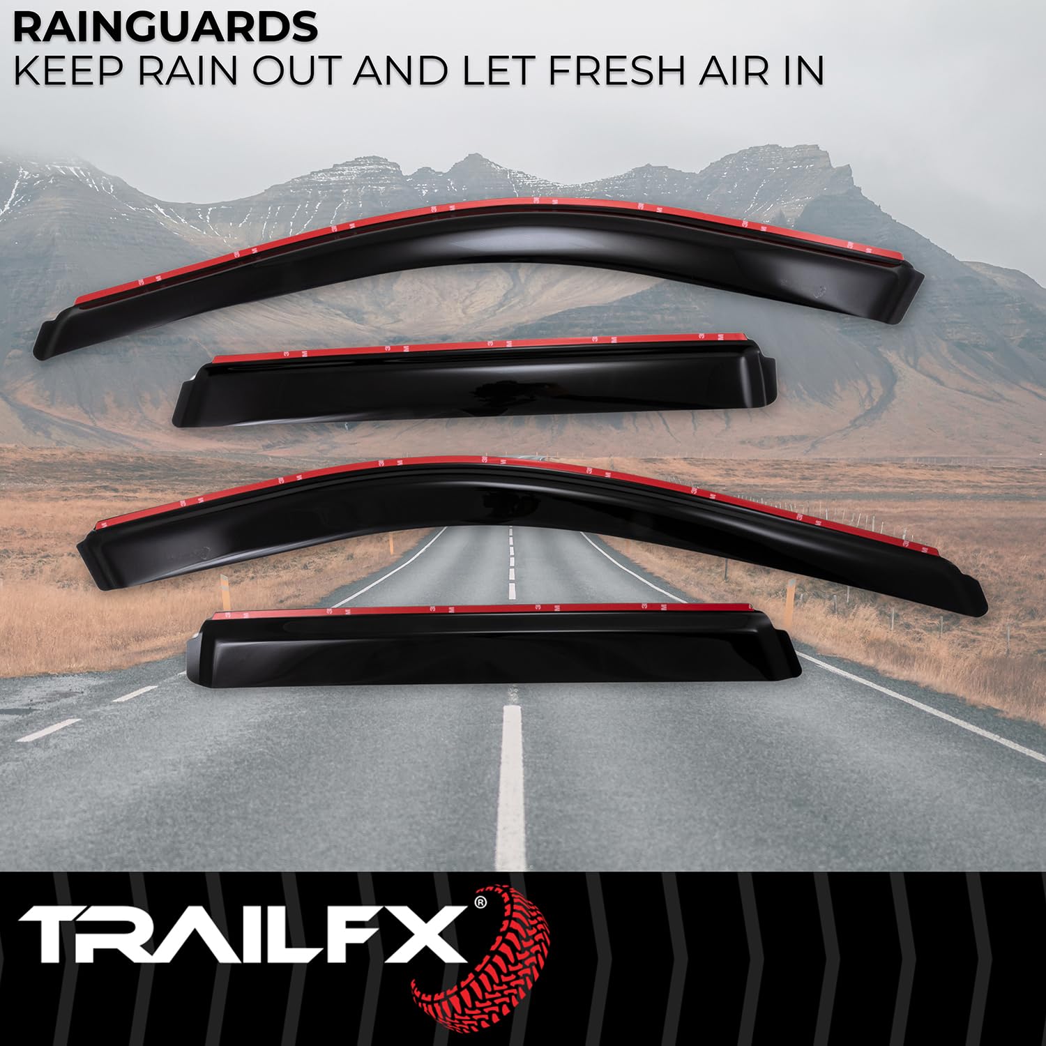 TrailFX Window Vents Jeep Grand Cherokee Fits 2011-2021 Four Piece in-Channel Low Profile Smoke Acrylic Snap-in Installation Set of 4 Rainguards TrailFX 4252IC