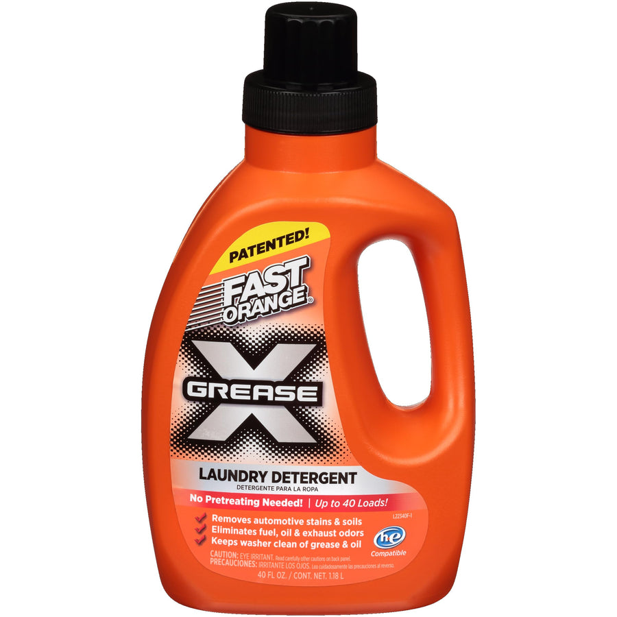 Fast Orange 22340 Grease Fast Orange Mechanic's Laundry Detergent Liquid, 40 Fl. Oz. Stains, Soils & Odor Eliminator for Clothes, Heavy Duty Formula & Degreaser to Deep Clean Active Wear Clothing