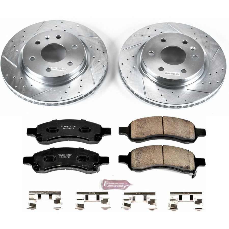 Power Stop Brake Kit Front For 2008 2009 2010 2011 2012 2013 2014 2015 2016 2017 Buick Enclave - Truck & Tow Carbon Fiber Ceramic Pads & Drilled and Slotted Rotors Replacement, K4657-36