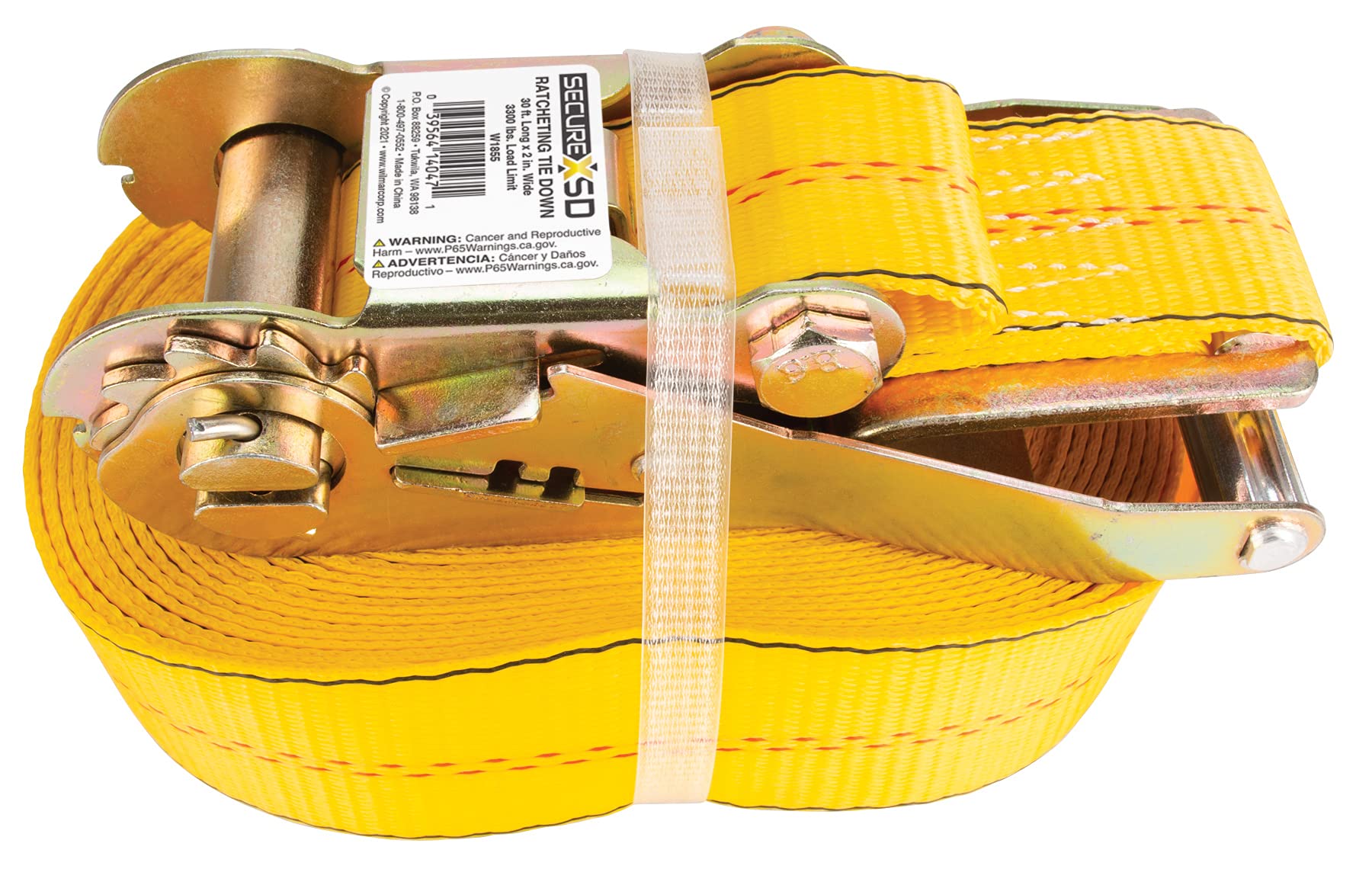 Heavy Duty Performance Tool W1855 2-Inch X 30' Tie Down Strap with J-Hooks - 10,000 lbs Breaking Strength for Hauling, Towing, and Cargo Control