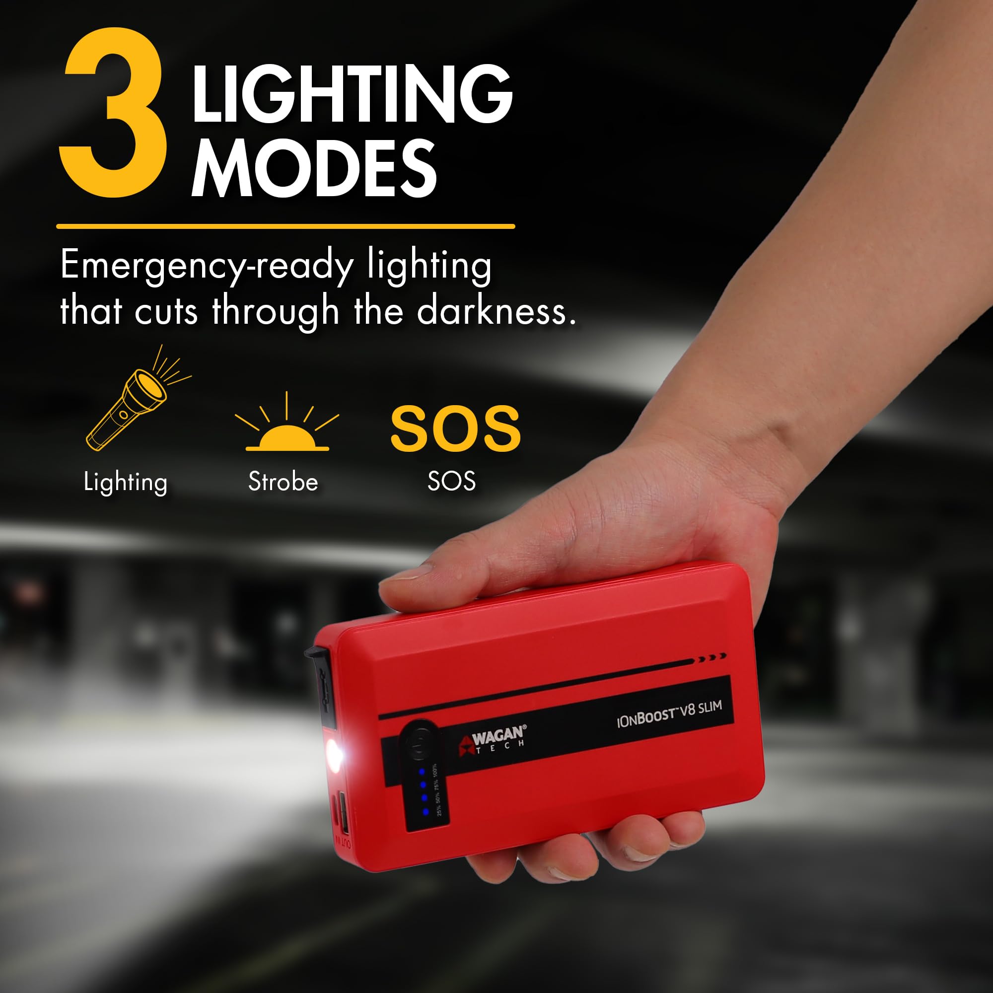 Wagan iOnBoost V8 Slim Jump Starter 1200A Peak Portable 12V Lithium Car Battery Booster for Up to 4.0L V8 Gas or 2.0L Diesel 12V Jump Pack with USB Power Bank and LED Light