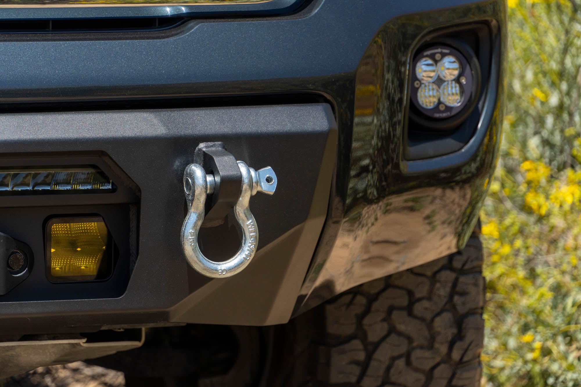 Winch Centric Front Bumper for the 2015-2020 GMC Canyon | Two D-Ring Mounts | One 20-Inch LED Light Bar Mount | Two 3-Inch Pod Light Mounts | Zip Tie Tabs | Micro-Texture Black Powder Coat Finish