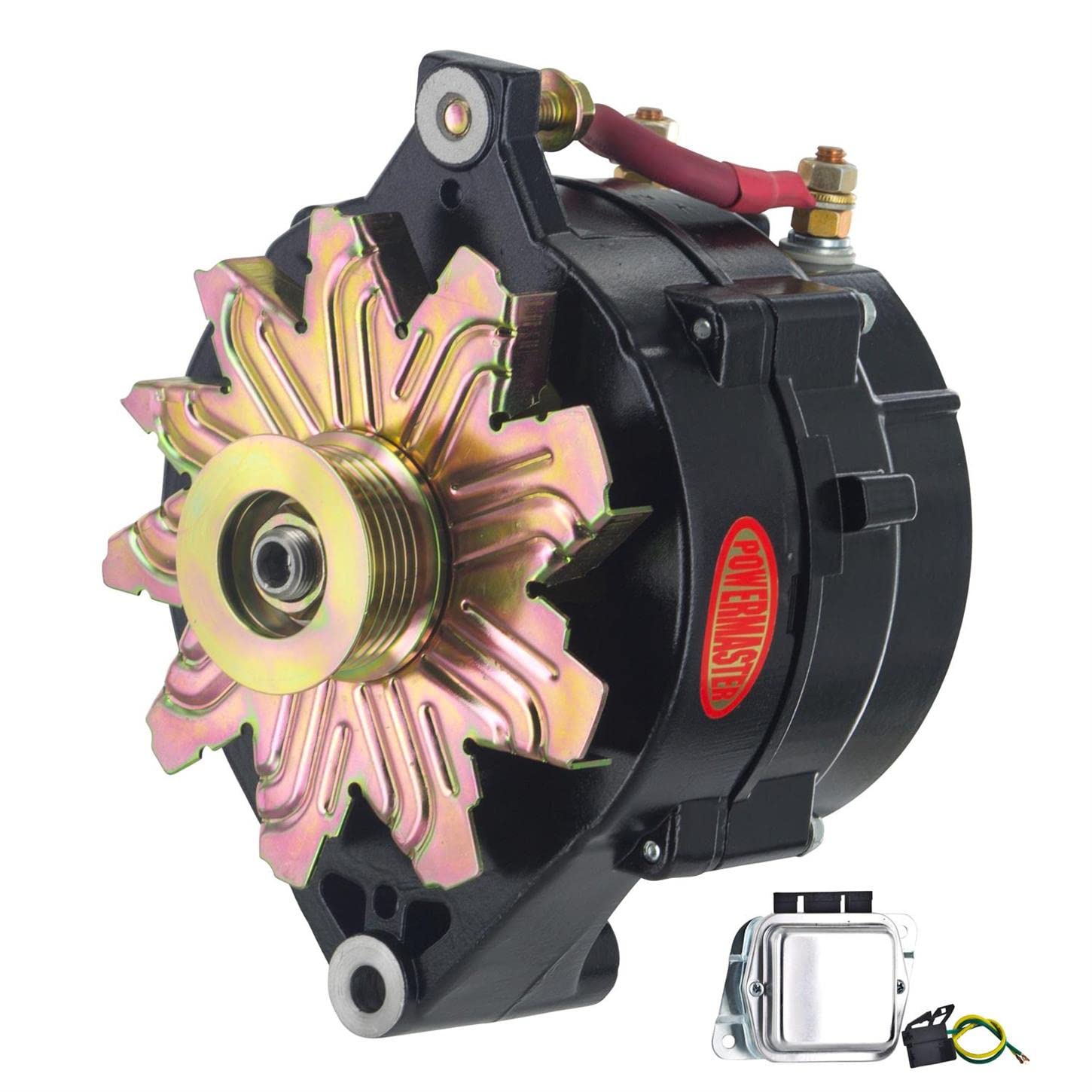 Alt Ford 1G Powermaster Black 215A 6 grv Pulley Large Frame Dual Output Ext Regulated