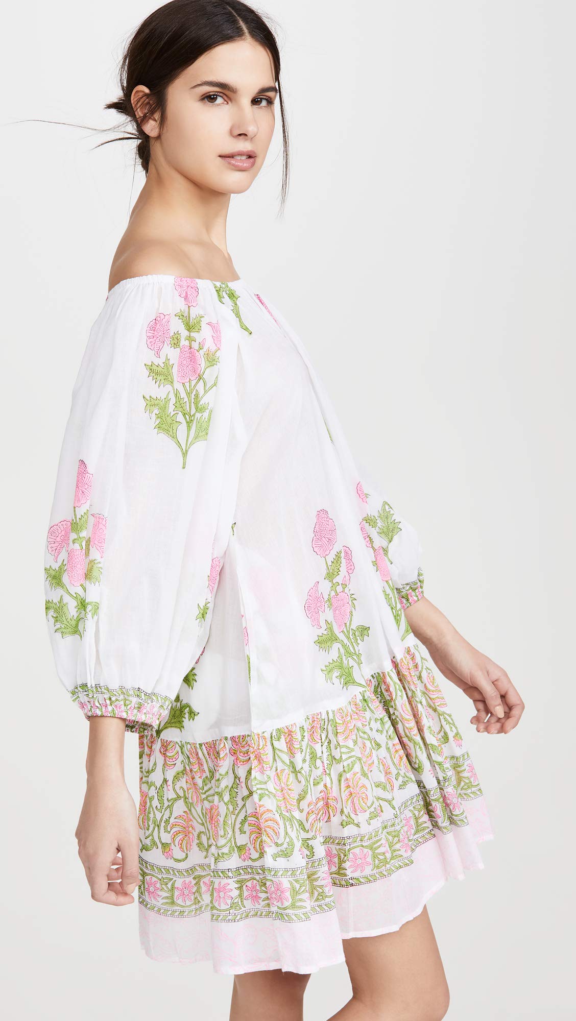 Women's Cotton Boho Dress Juliet Dunn, White/Pale Pink Neon, One Size