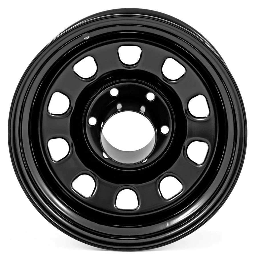 Rough Country Steel Black Wheel - 17x9, 5x5.5 Bolt Pattern, +0mm Offset, 4.25 Bore, Heavy-Duty D-Window Off-Road Rim for Trucks & Jeeps