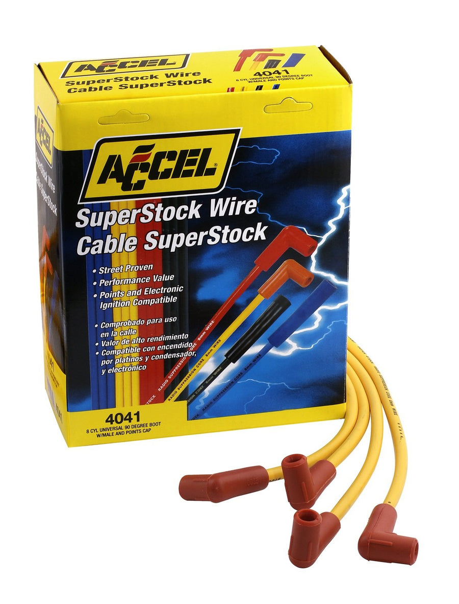 4041 ACCEL Spark Plug Wire Set - 8mm - Yellow with Orange 90 Degree Boots