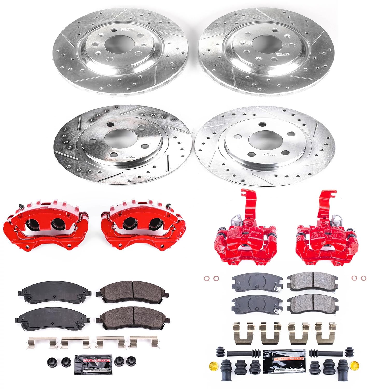 Power Stop Z23 Evolution Sport Front & Rear Brake Caliper Kit- Brake Pads, Brake Rotors and Brake Calipers For Pontiac Bonneville 2004-2005 [Model Specific]