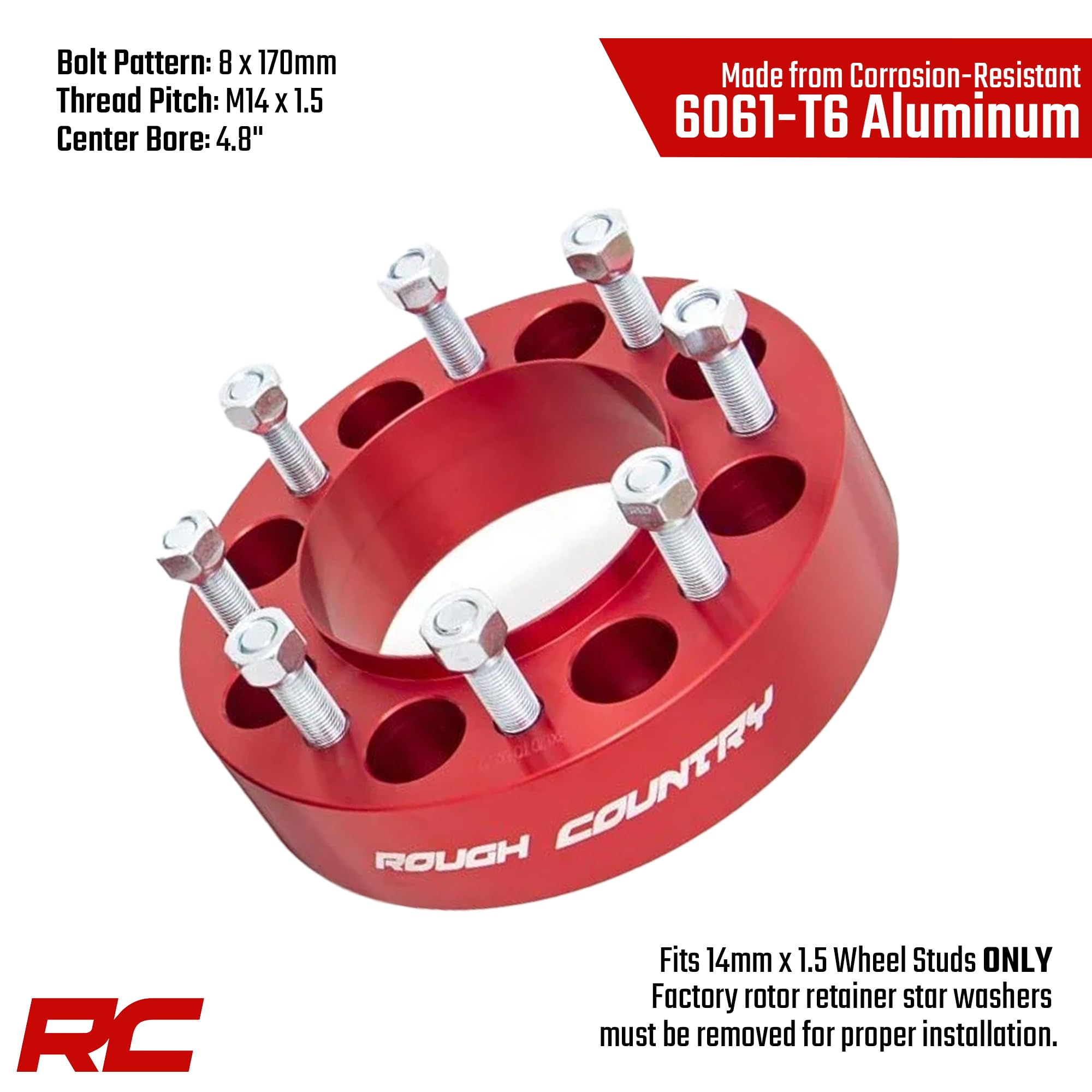 Rough Country 2" Wheel Spacers for 4WD Ford F-250/F-350 SuperDuty (2003-2026) - Fits 8x170mm Bolt Pattern, Anodized Red, 2 PCS