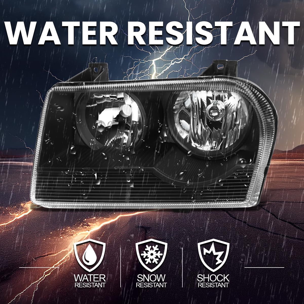 Black Headlights SPEC-D TUNING Compatible with 2005-2010 Chrysler 300, Left + Right Pair Headlamp Assembly
