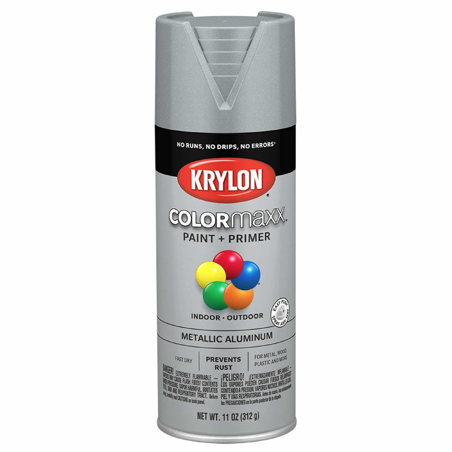 Krylon K05587007 Spray Paint and Primer COLORmaxx for Indoor/Outdoor Use, Metallic Aluminum, 11 Ounce (Pack of 1)